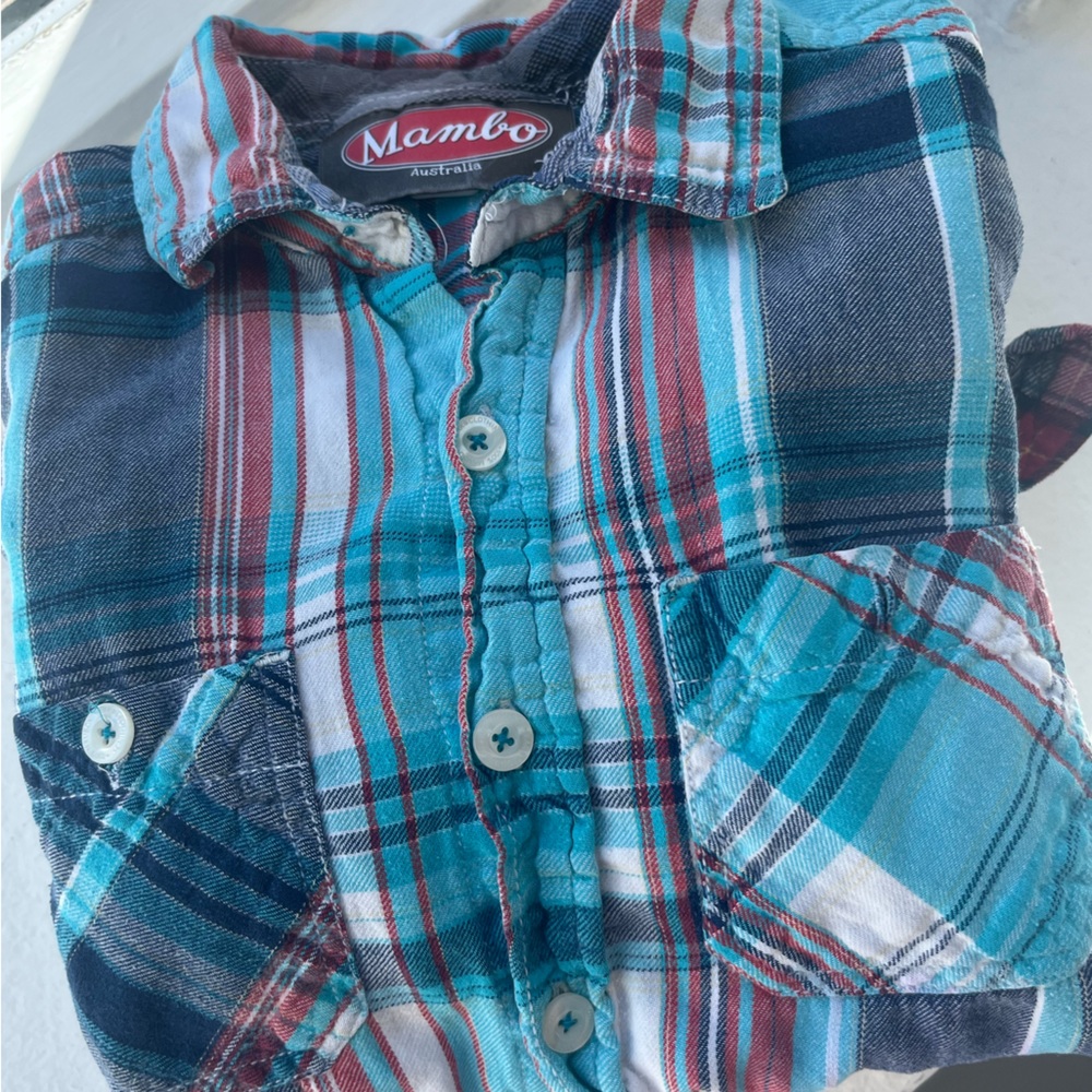 Boys size 8-10 plaid flannel shirt Mambo soft cotton